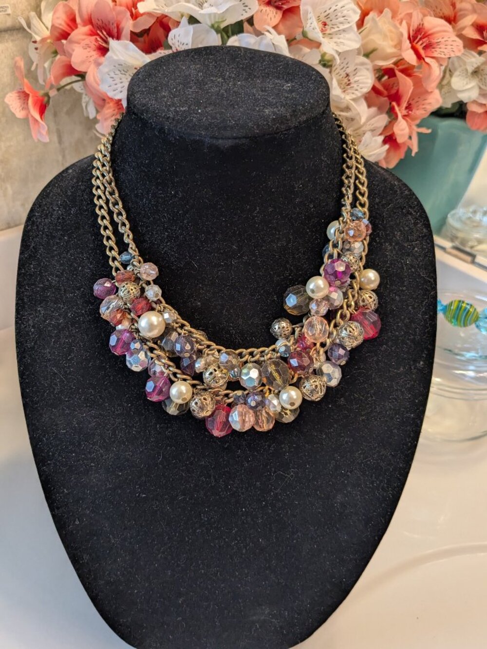 Vintage Avon SHA Cha Cha Cluster Necklace Jewel Tone Bobble